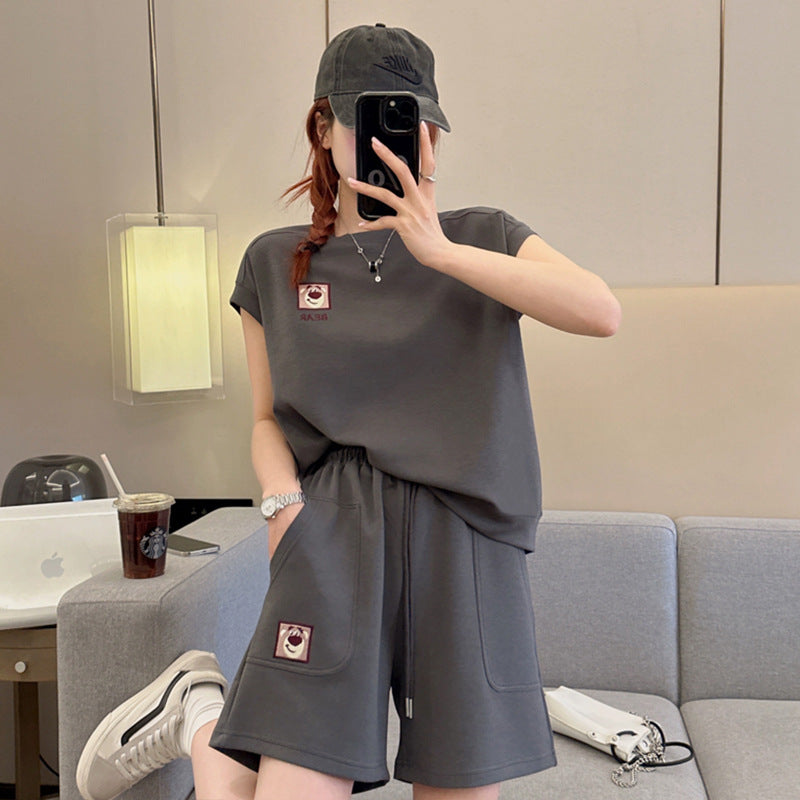 Women's Fashion Casual Embroidered Short-Sleeve Suit
