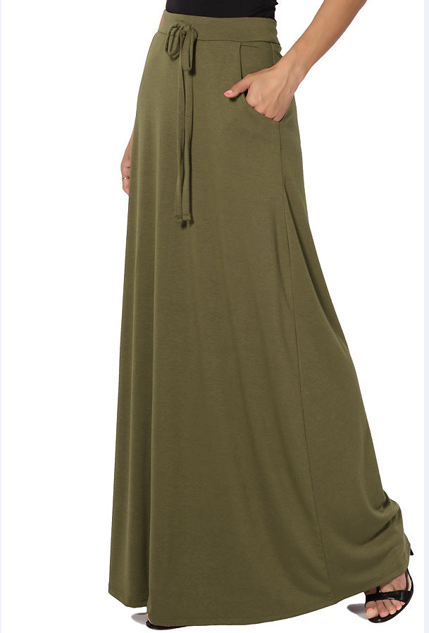 Versatile Solid-Color Drawstring Skirt For Women