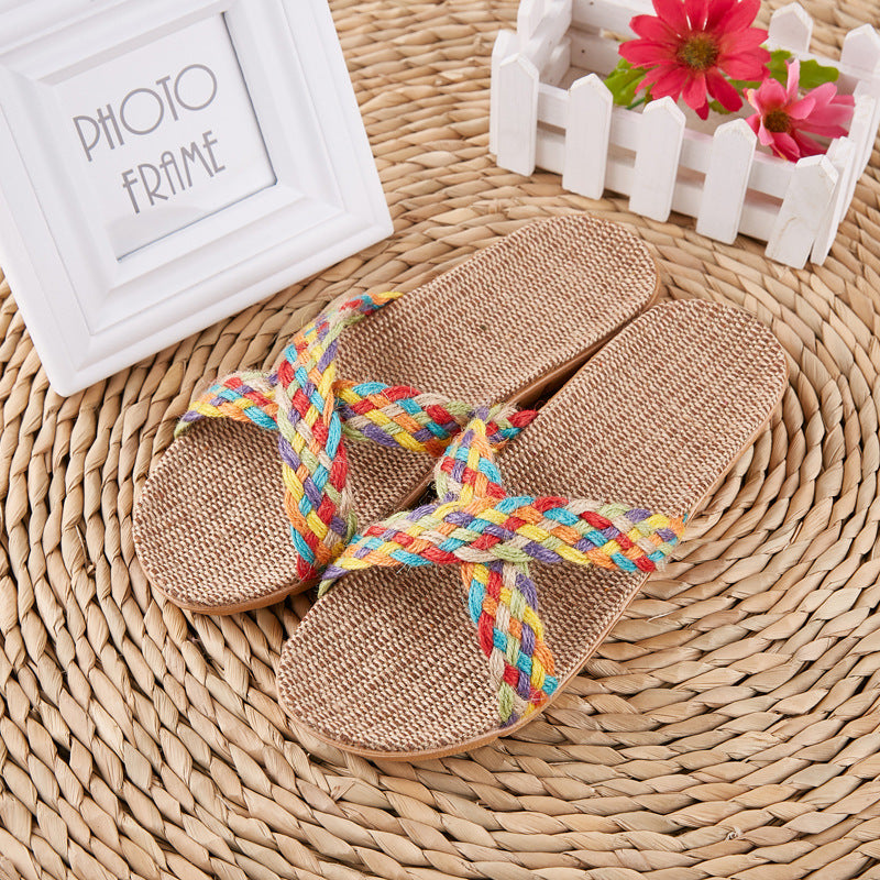 Linen Slippers Men's Couple Leisure Indoor Floor Sandals Home Ladies Plus Size Slippers
