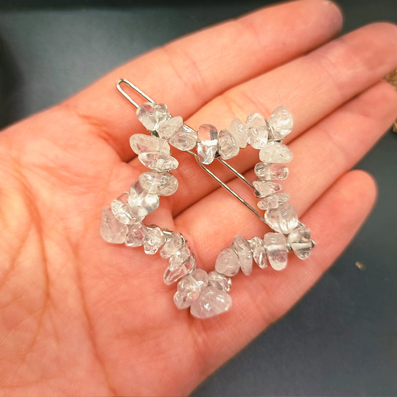 Natural Crystal Gravel Pentagram Hair Clip