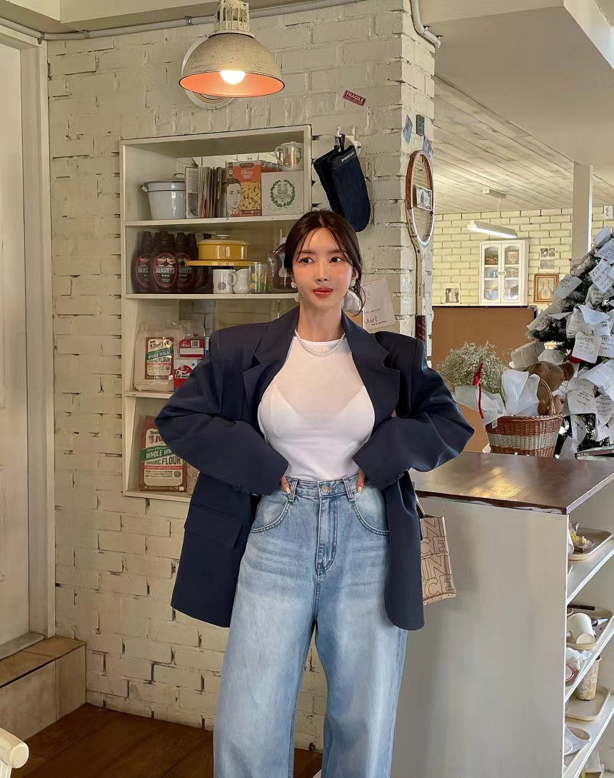 Alsidigt hjerteprintdesign slidt draperet vaskede jeans med vide ben
