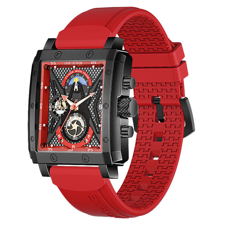 Square Men's Calendar Multifunctional Waterproof Quartz Watch
