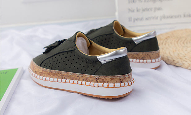 Color Matching Tassel Plus Size Round Head Flat Casual Shoes Female