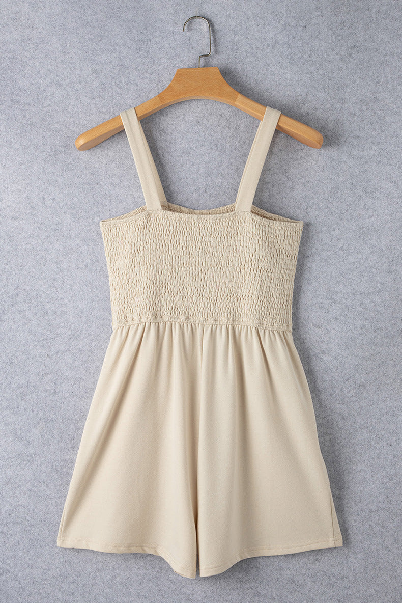 Smocking Sling Solid Color Simple And Short Straight Jumpsuit