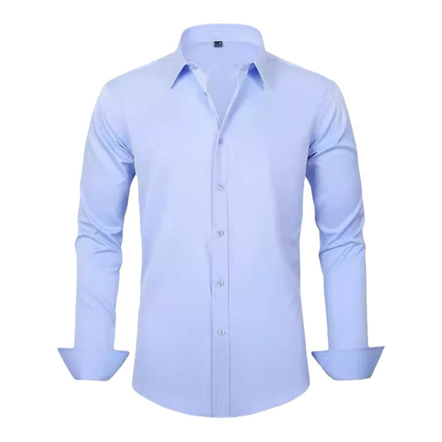 Men's Slim-fit Long-sleeve Solid Color Simple Business Casual Shirt