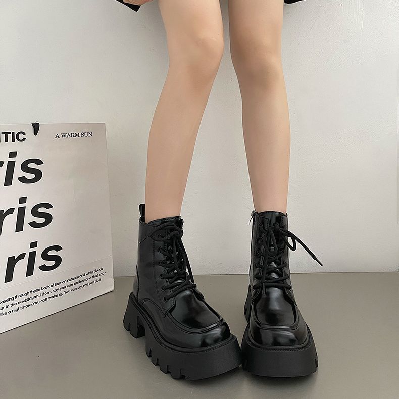 Black Vintage British-style Chunky-soled For Summer Thick-heeled Western Cowboy Ankle Boots