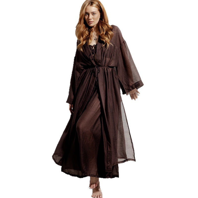 Long Coat Tube Top And Wide-leg Pants Three-piece Set