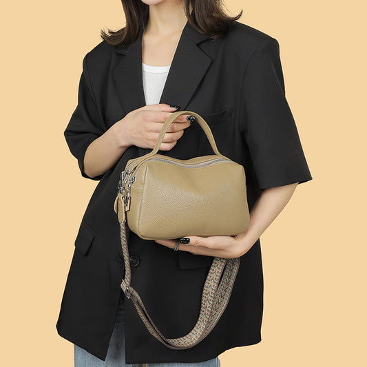 First Layer Cowhide Leather Single-shoulder Bag Summer New Classic Double Pull Large Capacity