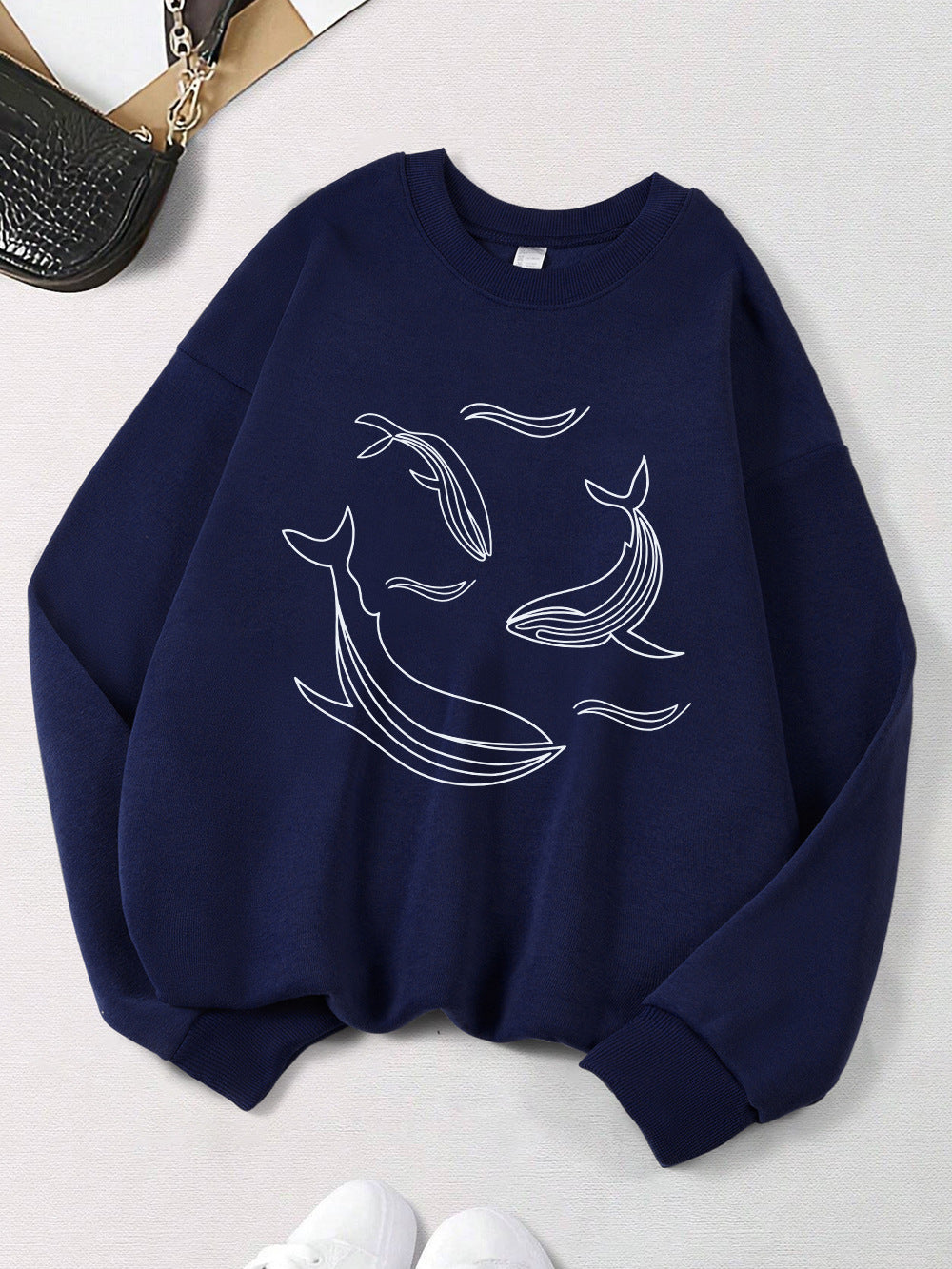 Simple Sketch Whale Fashion Casual Printed Hoodie