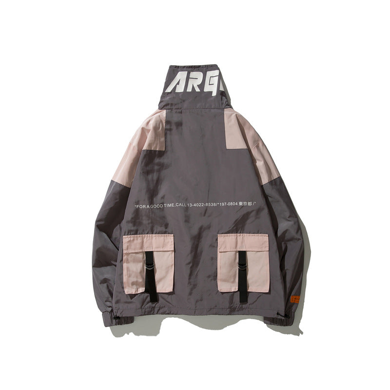 Retro color block tooling trench coat