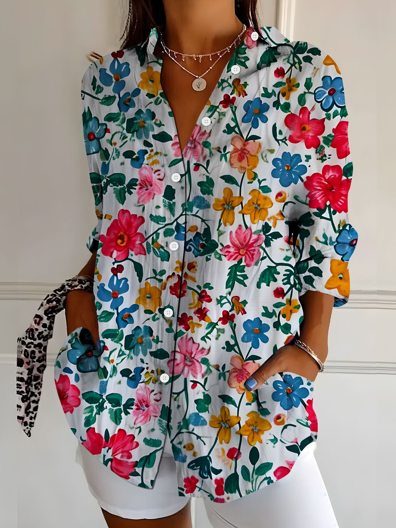 New Womens Floral Print Premium Elegant Long Sleeve Shirt