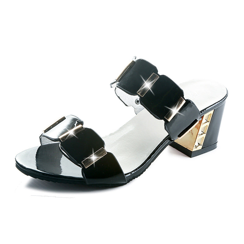 Thick heel girl slippers