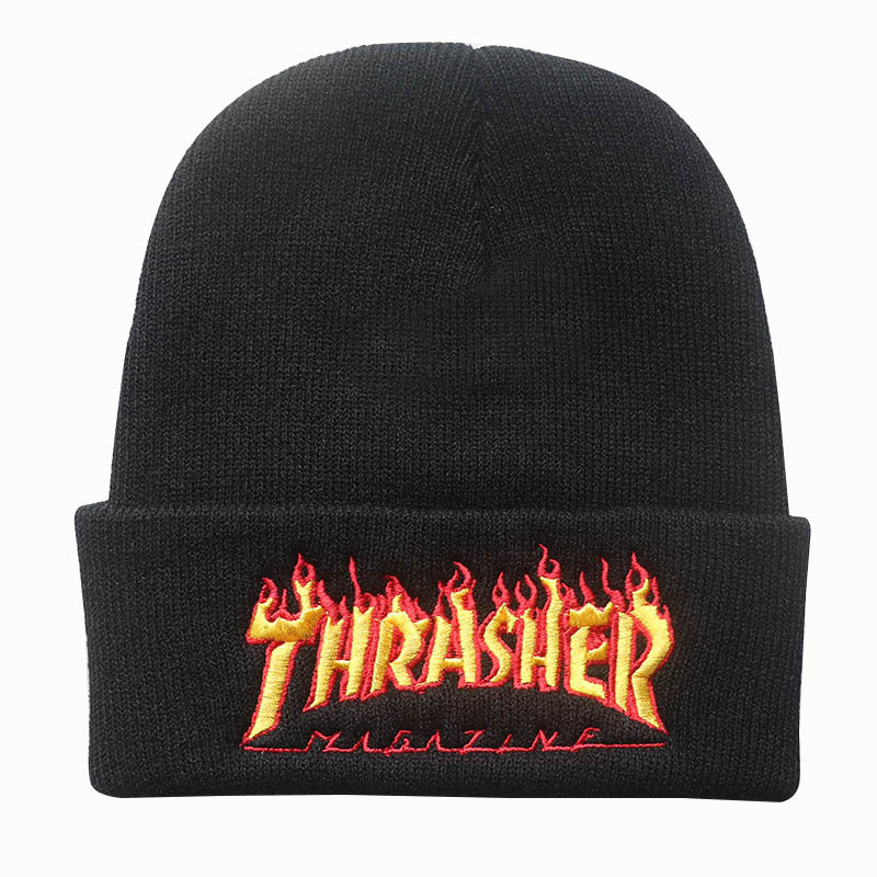 Fashion Flame Letter Embroidery Knitted Hat