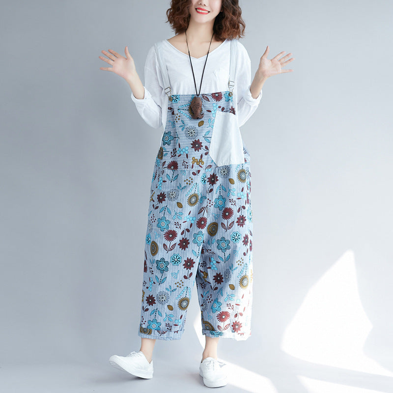 Do The Old Cowboy Washed Stitching Printing Japanese Suspender Pants