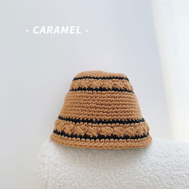 Knitted Striped Wool Bucket Breathable Hat