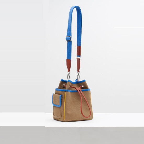 Contrast Color Drawstring Closed Canvas Bag