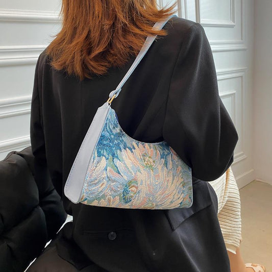 Western Style Popular Oil Painting Fashion Women's Handbag Underarm Bag