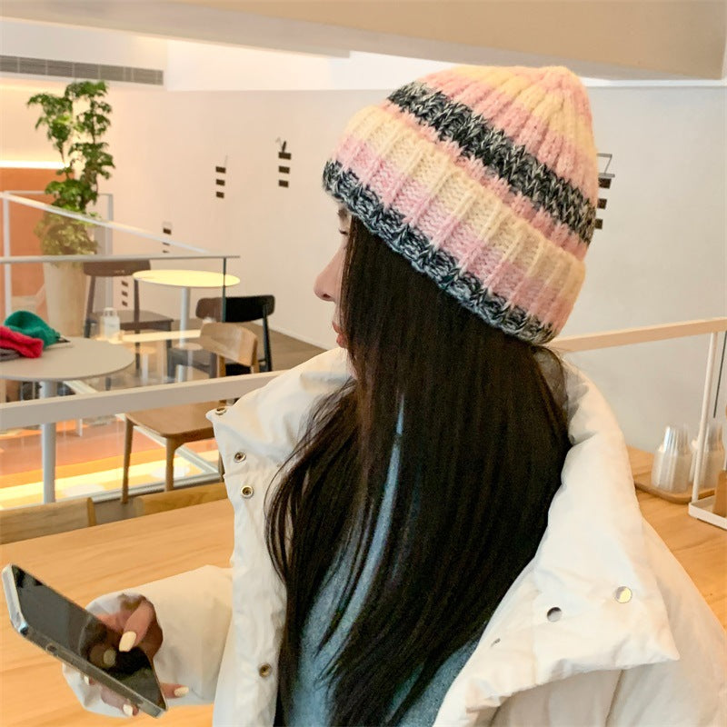 Japanese Thick Striped Wool Peplum Wrap To Keep Your Head Warm