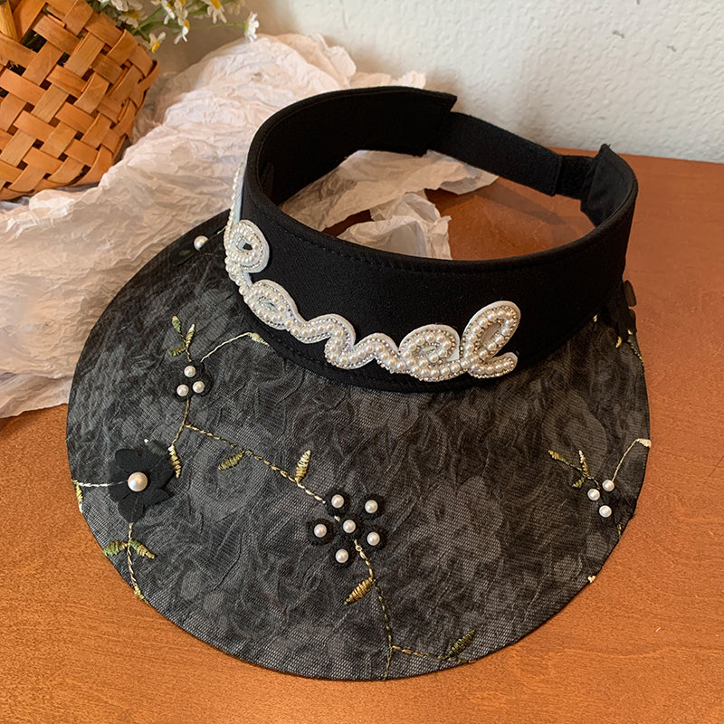 Lace Flower Pearl Visor Straw Hat Female Summer