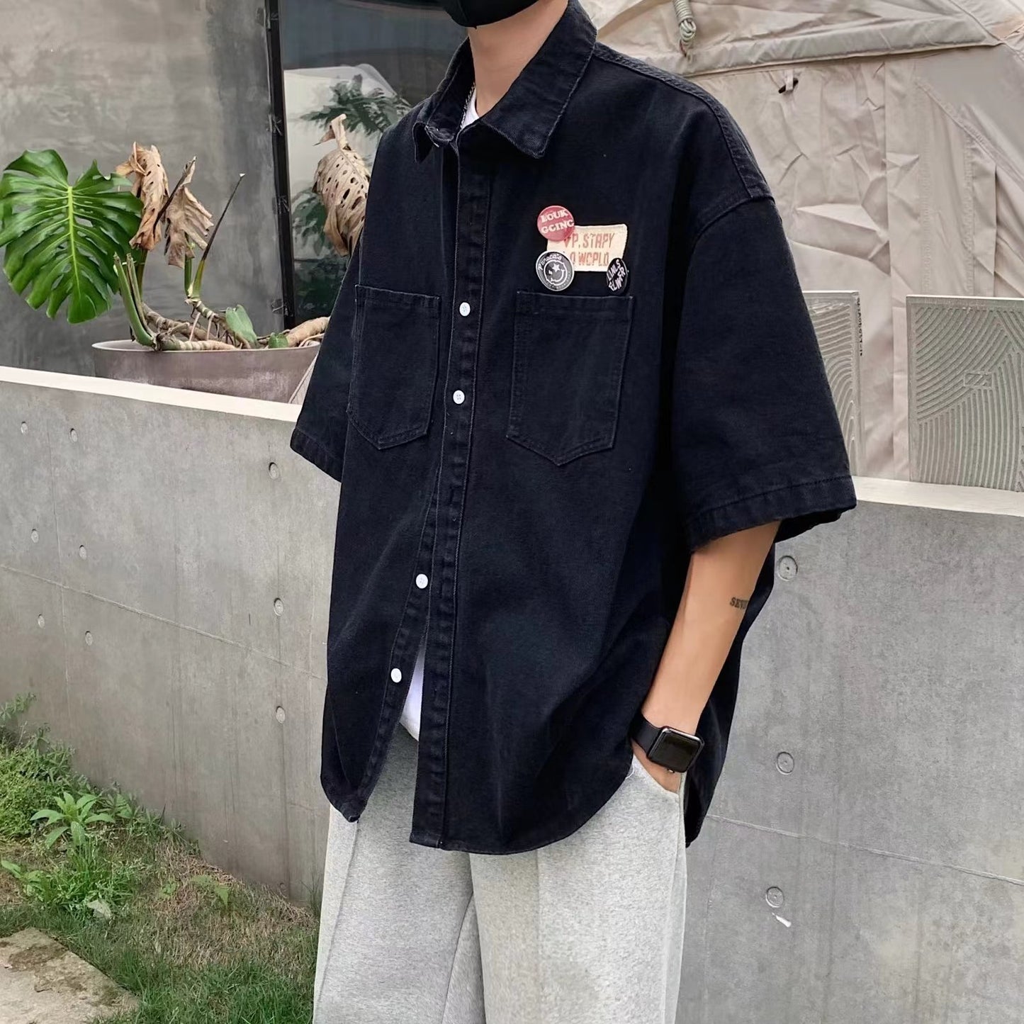 Denim Short Sleeve Lapel Youth Popularity Art Blouse