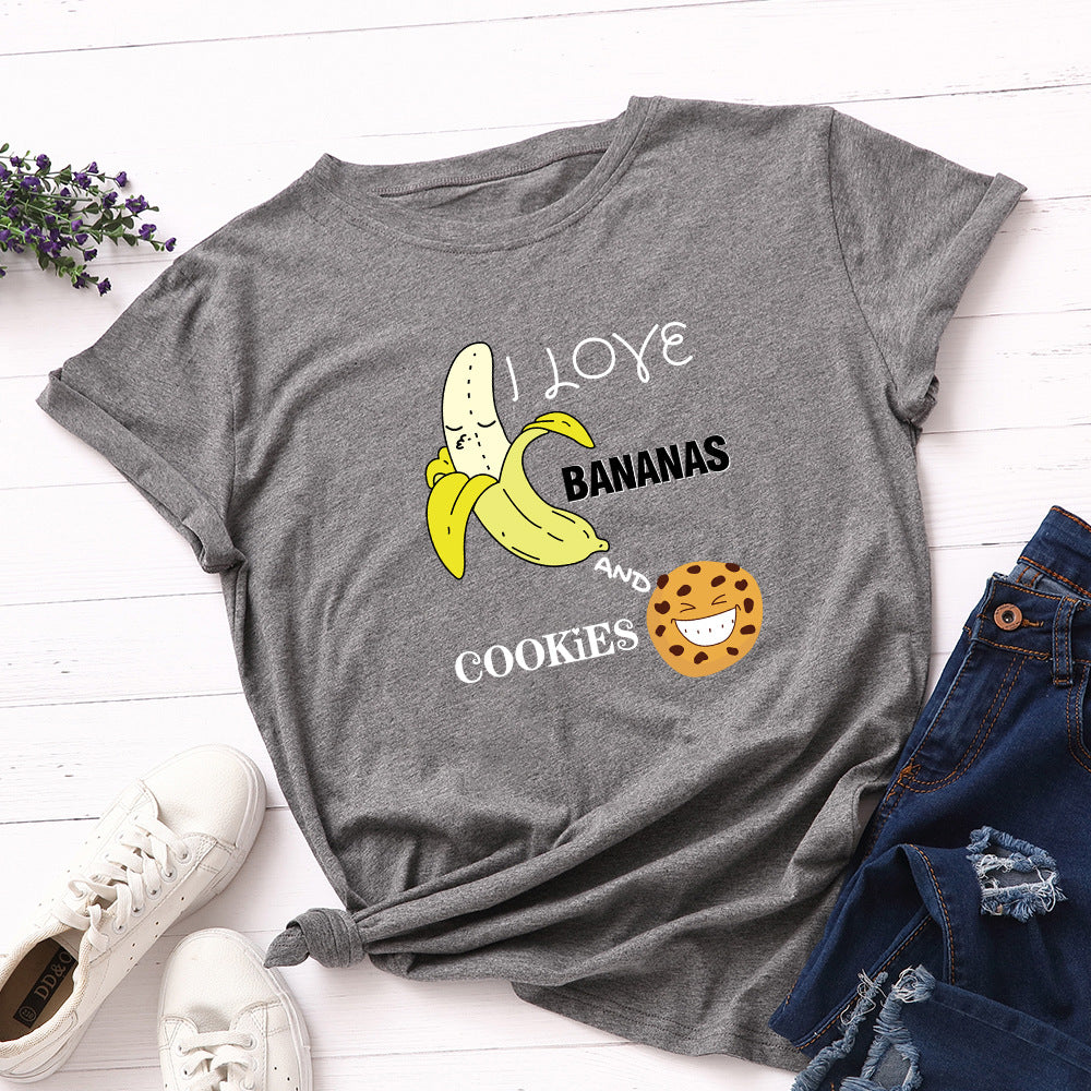 Women's Spoof Banana Letters Loose Crew Neck Short Sleeve T-Shirt