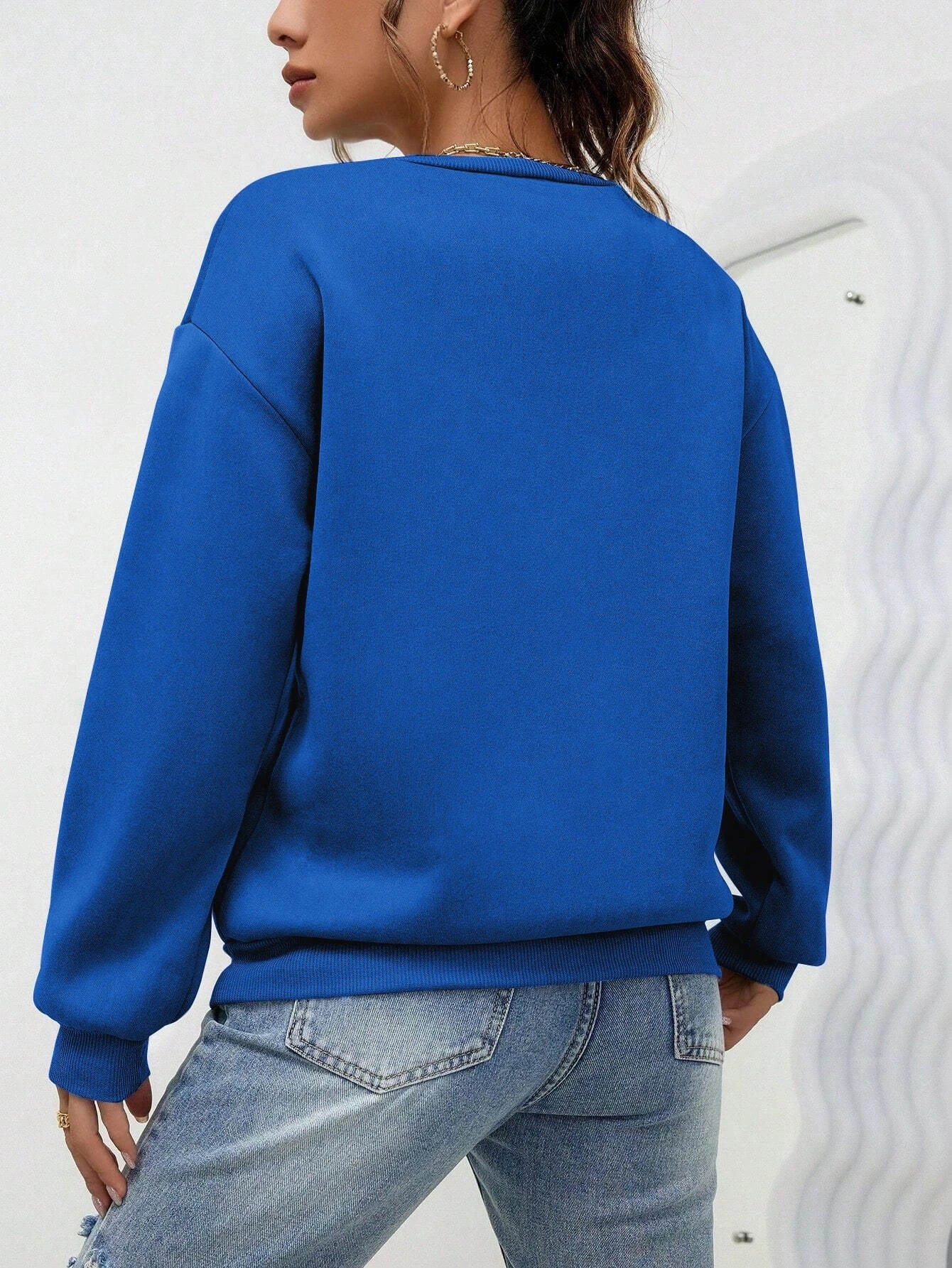 Solid Color Womens Sweatshirt Casual Comfortable And Loose Fitting Sporty Top