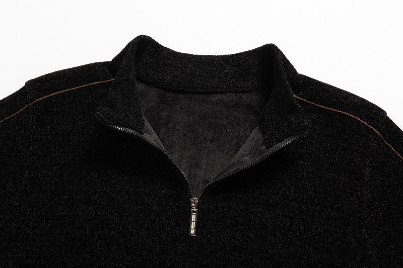 Men's Thickened Chenille Zipper Solid Color Warm Sweater
