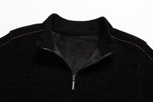 Men's Thickened Chenille Zipper Solid Color Warm Sweater
