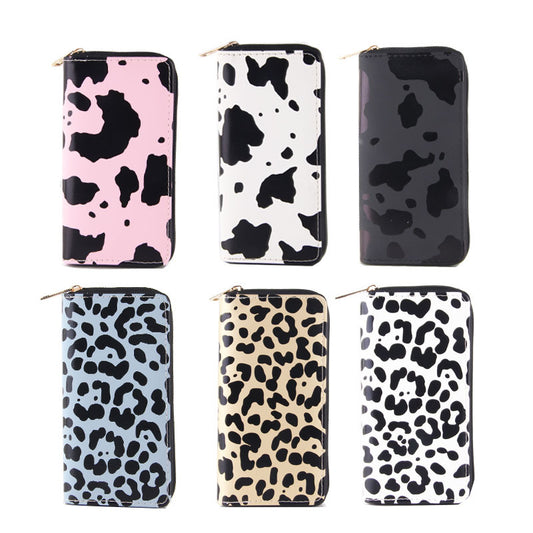 Cow Pattern Ladies Wallet PU Long Zipper