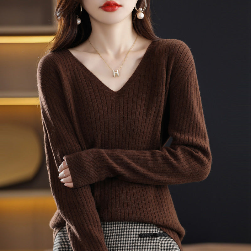 Women's Knitwear V-neck Pullover Base Drawstring Plus Size Short Sweater
