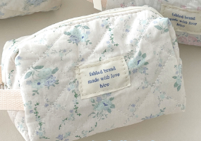 Navy Floral Clutch Cosmetic Bag Korean Style Cute Girl Heart Kitty Storage Bag Sewing Thread Cotton Bag