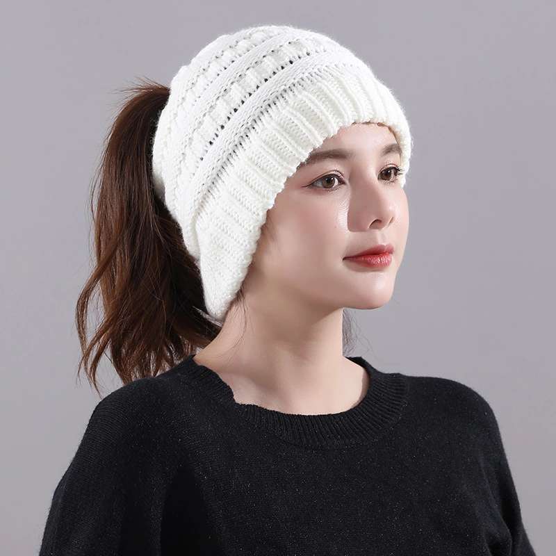 Ladies Ponytail Solid Color Warm Casual Wool Hedging Hat