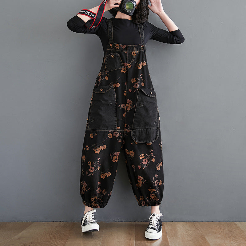 New Large Women's Wide Leg Jumpsuit Retro Fashion Loose