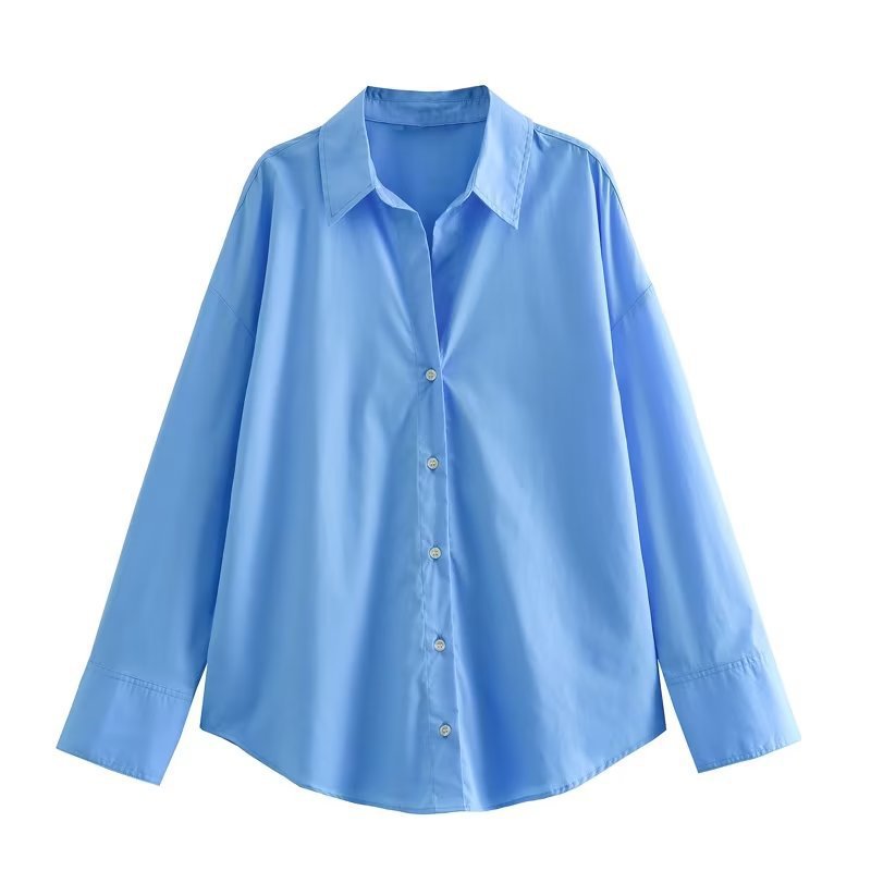 Women's Lapel Collar Multi-Color Long-Sleeve Single-Breasted Shirt