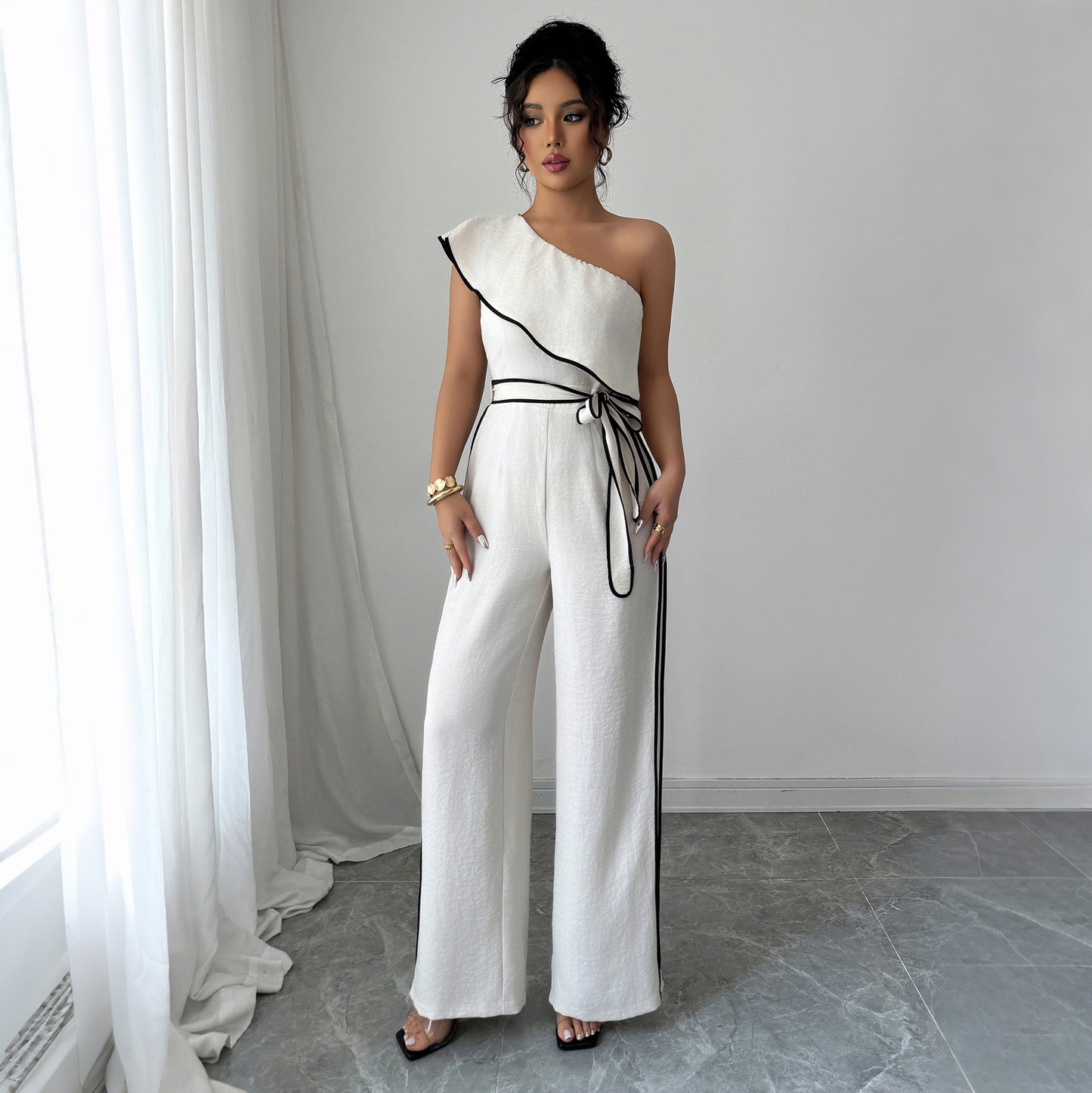 European And American Elegant Style Off-shoulder Vest Wide-leg Jumpsuit Women's Independent High Waist