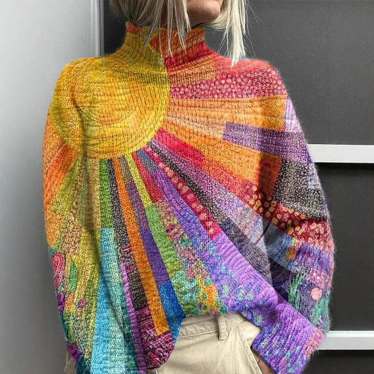 Trykt efterårs- og vinterny rullekrave langærmet sweater, dametøj