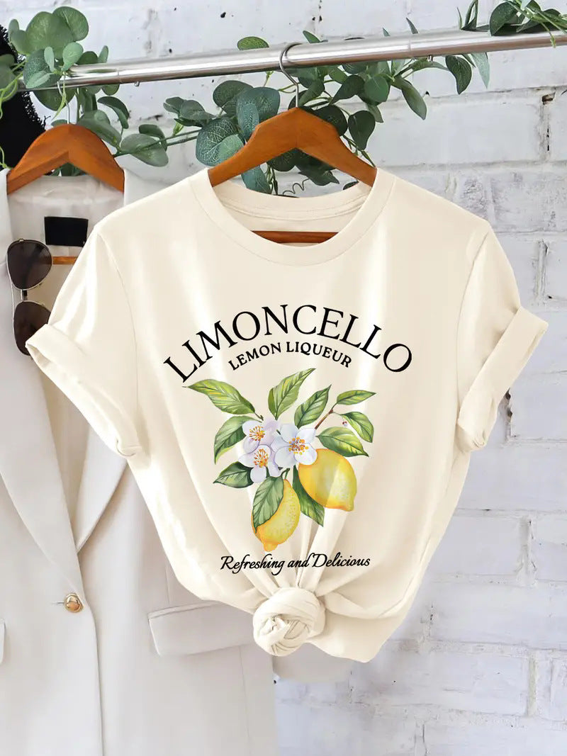 Fruit Strawberry Round Neck Short Sleeve Top For Women