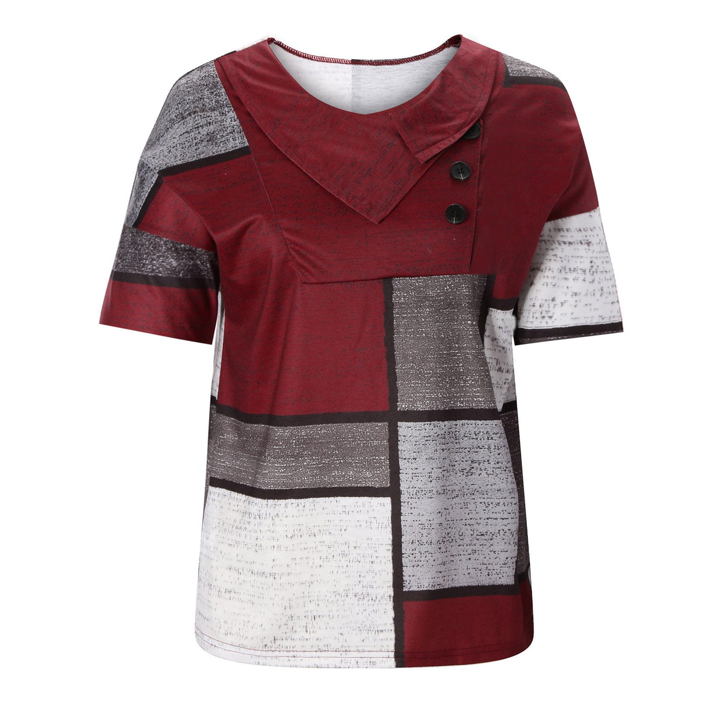 Shirt Cross Neck Button Fashion Print Short Sleeve T Shirt