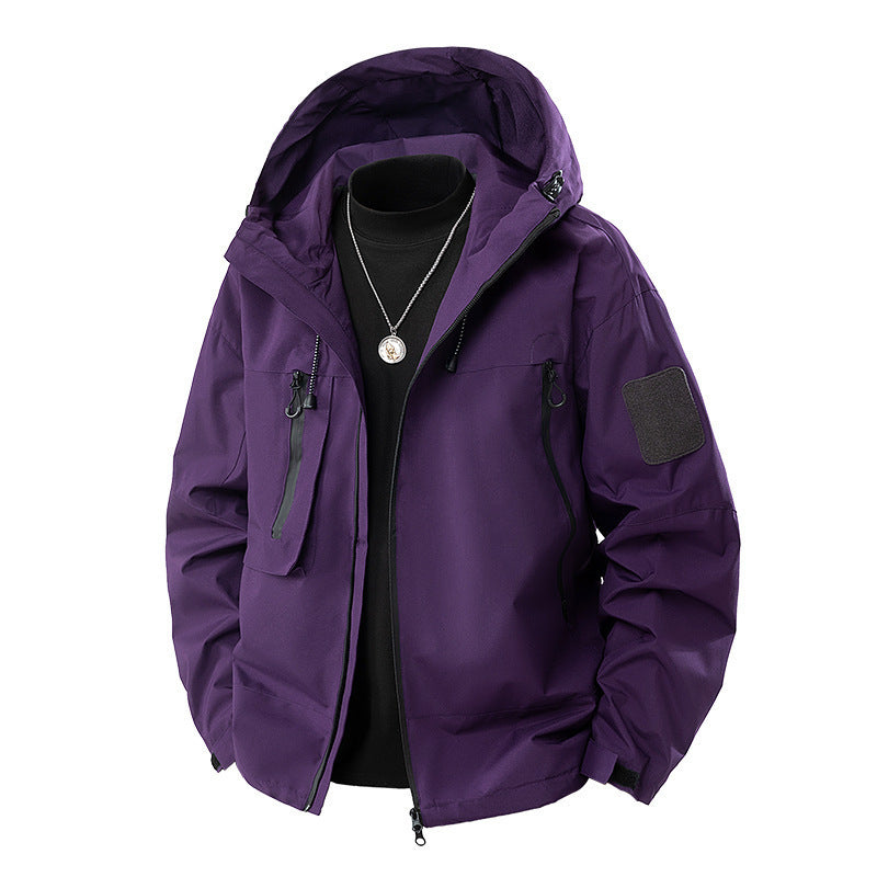 Spring New Men's Windbreaker Jacket Korean Slim Hooded Shoulder Patch Outdoor Jacket Trendy