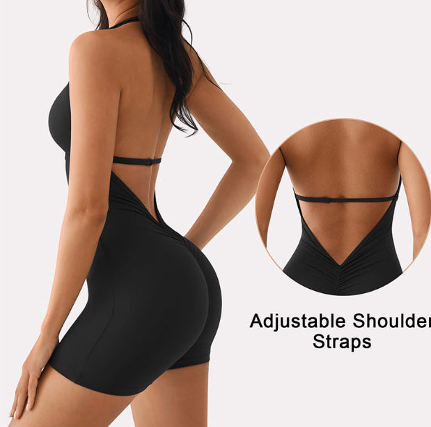 Rygløs Nude Feel Yoga Jumpsuit med lange ærmer