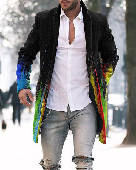 Autumn And Winter New Men's Woolen Stand Collar Medium Long Pocket Casual Coat