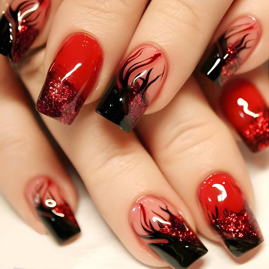 Colorful Flame Fire Pattern Fake Nail Patch
