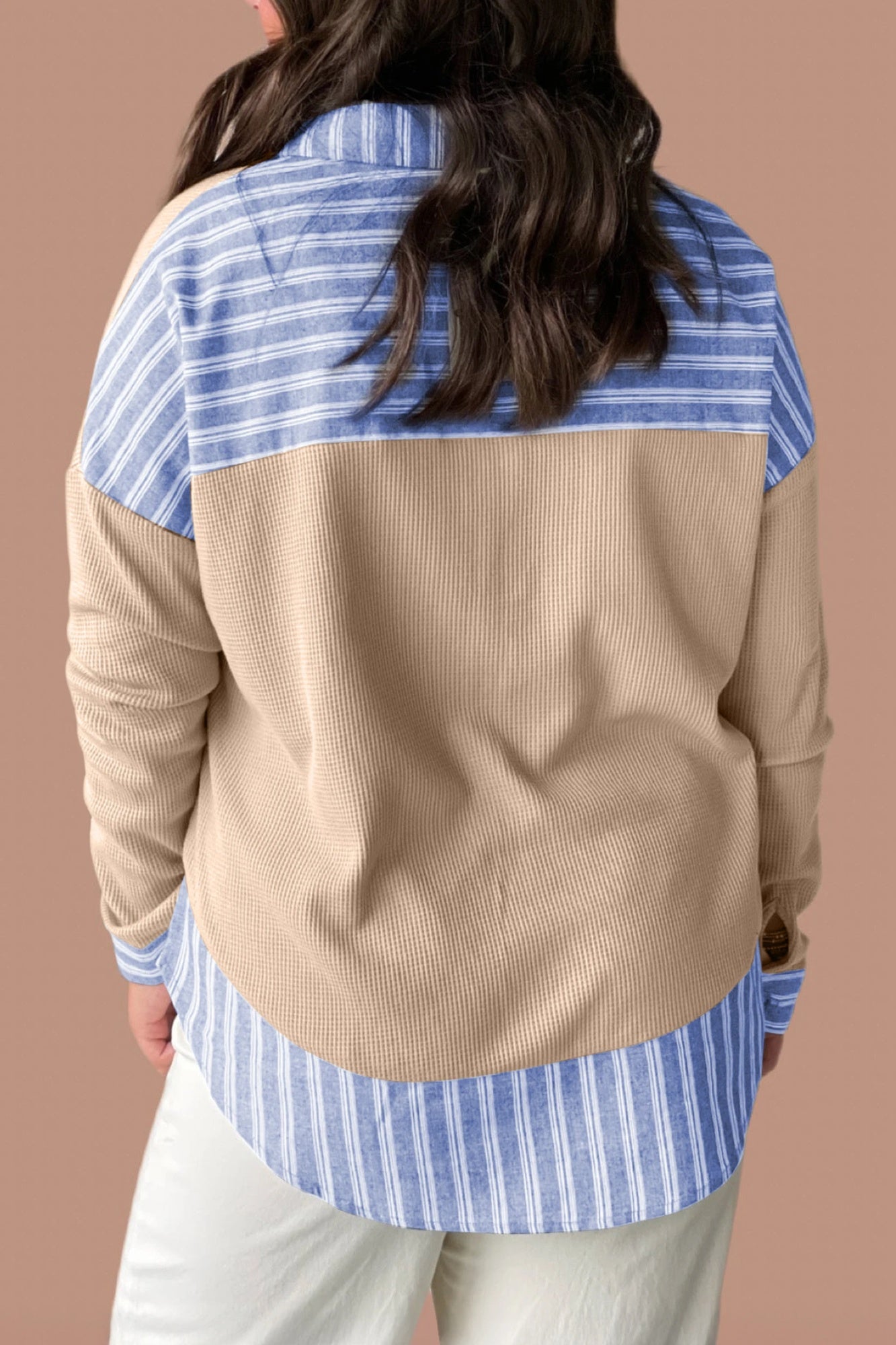 Oversized Striped Knit Turtleneck Top With Parchment Color And Contrast Trim