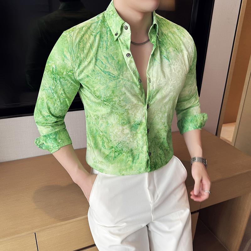 Trendy Tie-dye printet skjorte mænds langærmede slim-fit til foråret
