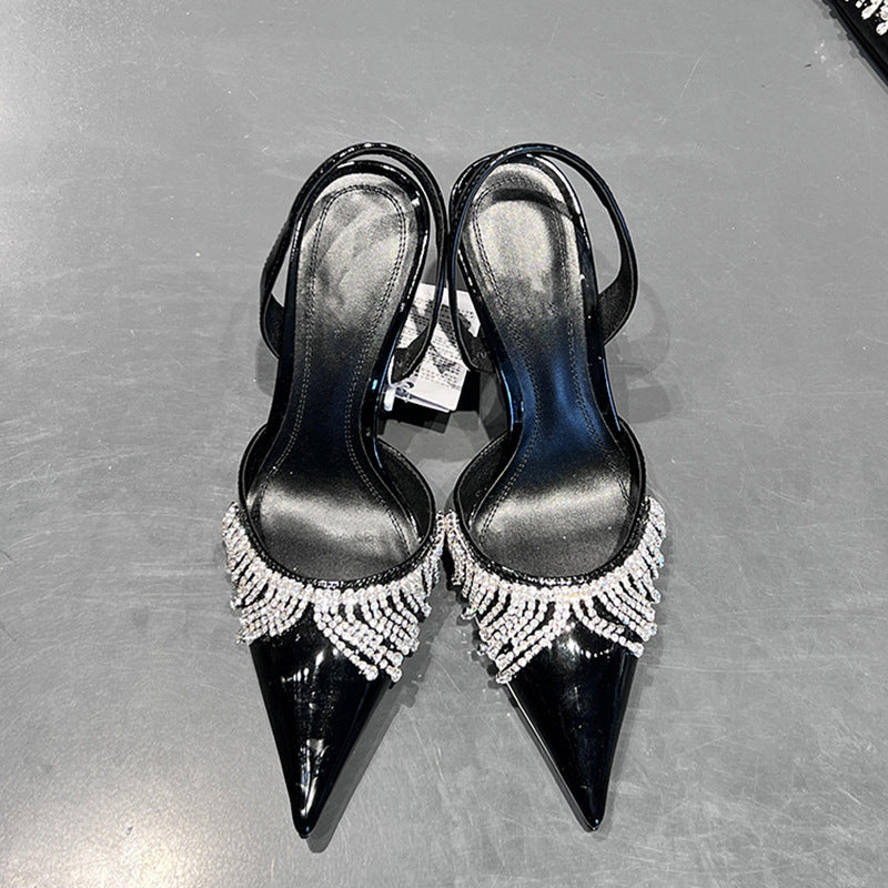 French Tassel Rhinestone With Slingback Sandals