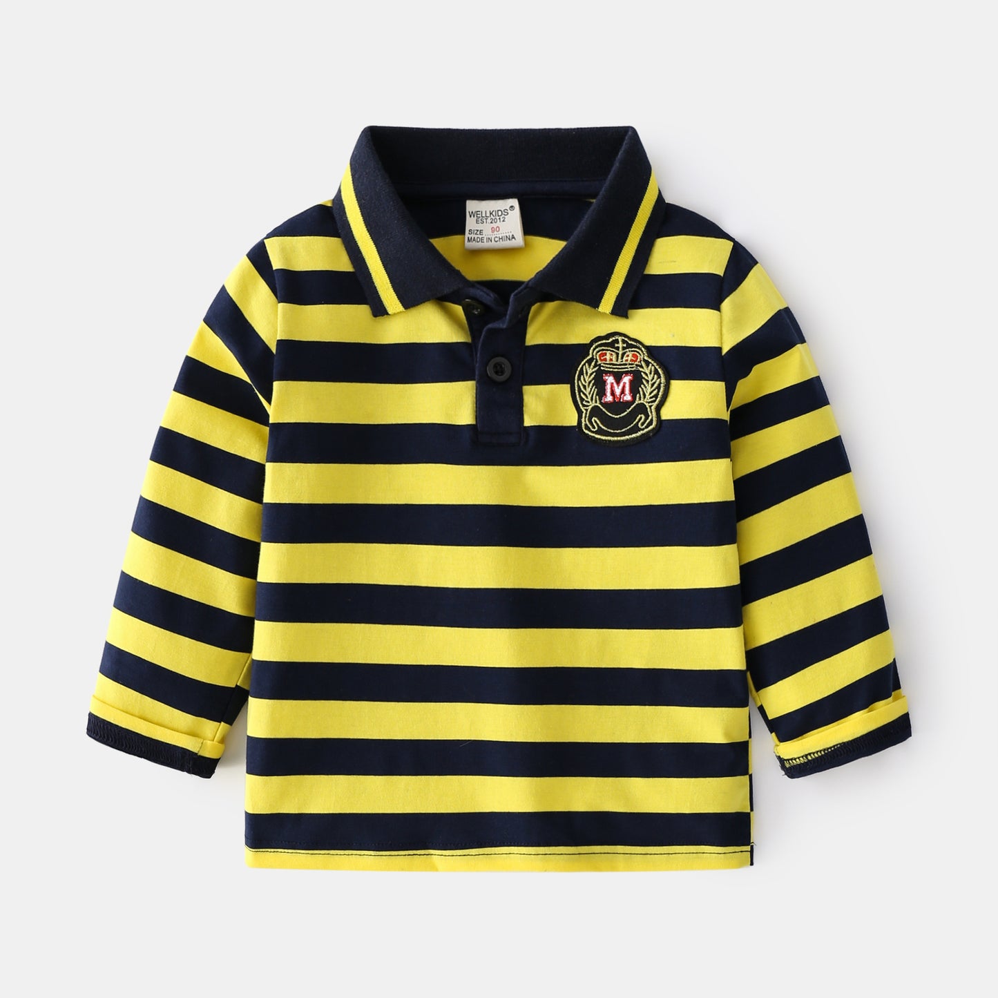 Spring and autumn striped long sleeve polo shirt