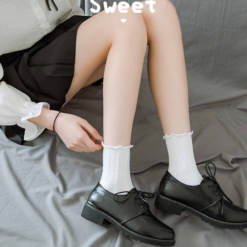 White Lolita Lace Socks Women's Mid Tube Cotton