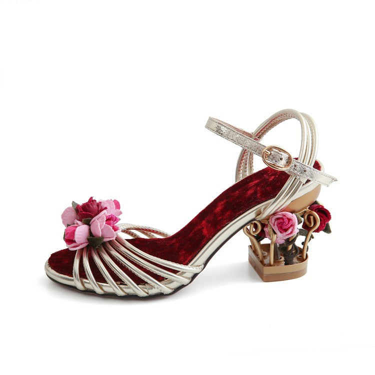 Vintage birdcage hollow high heel flower shoes