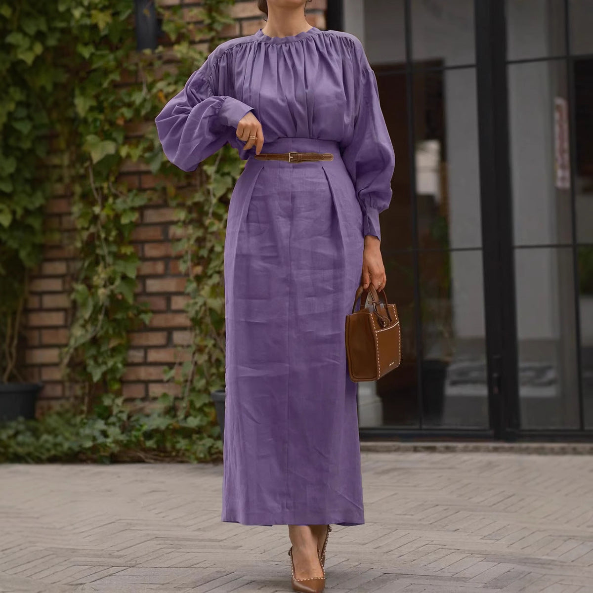 Elegant French-style Long-sleeve Solid-color Shirt For Independent Online Stores Long Skirt
