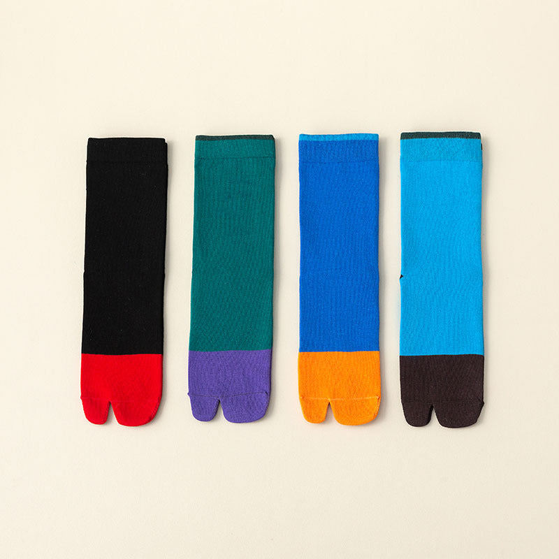 Women's Stitching Summer Thin Fashion Mid-calf Two-toe Socks